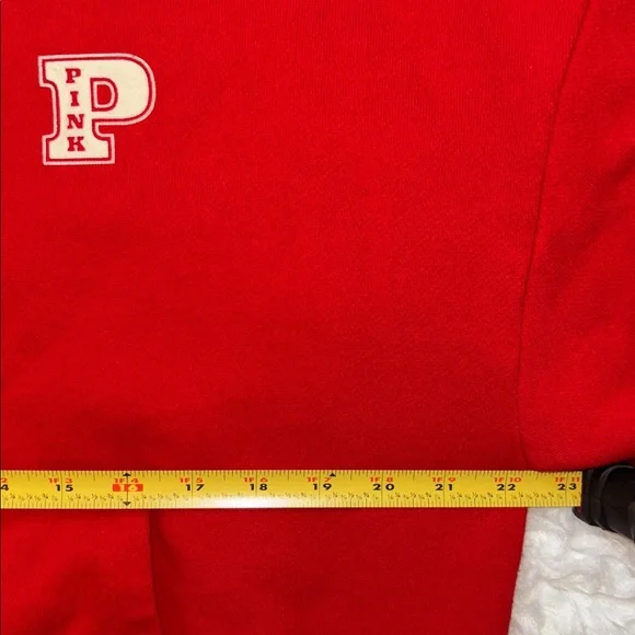 Pink by Victoria Secret Ivy Fleece Campus Hoodie Bright Vermillion, Size XS - Picture 9 of 16